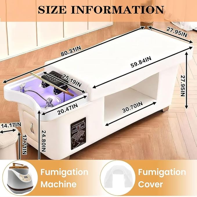 Head Spa Equipment, Massage Table, Japanese Shampoo Bed with Water Cycle & Fumigation Stationary Head Spa Bed for Spa Beauty Salon Barber