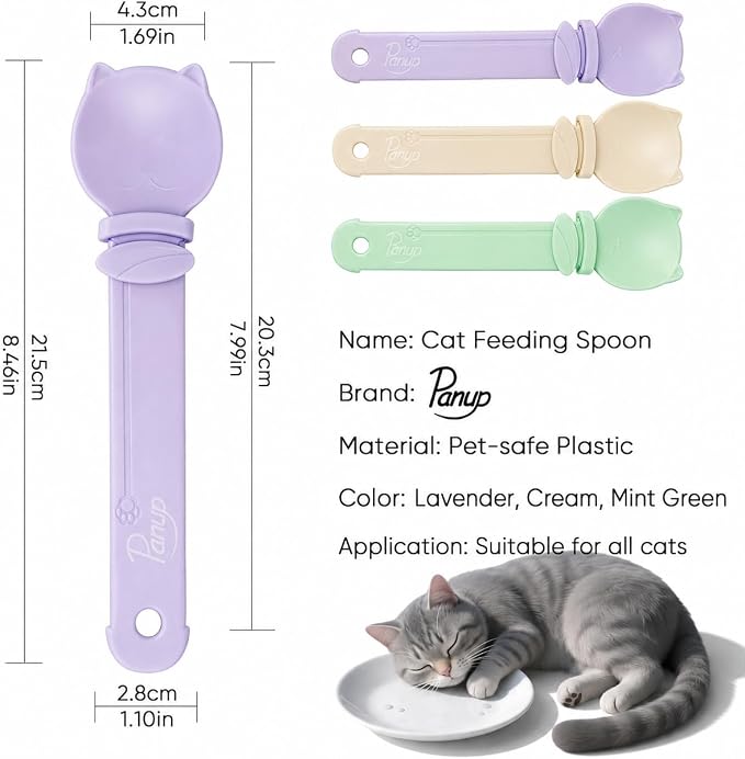 3 Pack Cat Treat Dispenser Spoon - Squeeze Cat Strip Feeder for Lickable Treats and Puree, Ergonomic Cat Treat Squeeze Spoon for Liquid Snacks & Wet Food, Mess-Free Pet Feeding Tool (Cat Round Style)