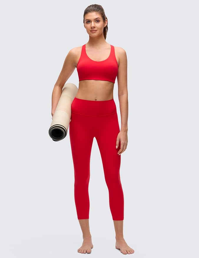 CRZ YOGA Butterluxe Multi-Strap Cross Back Sports Bras for Women - V Neck Padded Strappy Wireless Yoga Top