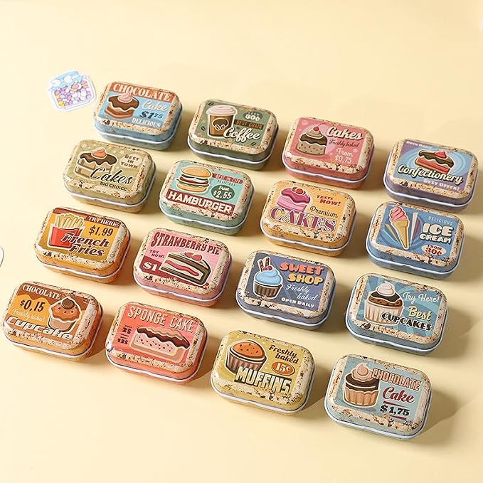 8Pcs Mini Butter Dessert Tin Trinket Jewelry Organizer Storage Box Decorative Boxes Vintage Small Metal Tins with Hinged Lids Portable Containers Small Storage Kit,Christmas Stocking Stuffers (Brown)
