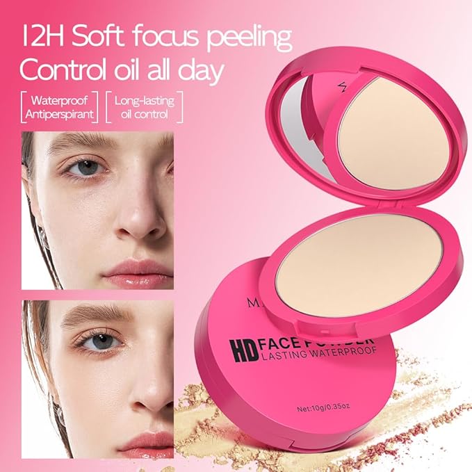 LAMUSELAND Pressed Powder Compact, Oil Control Brighten Skin 6 Colors Face Powder, Whitening Highlighting Face Makeup Tools for Women Girls (CG06)