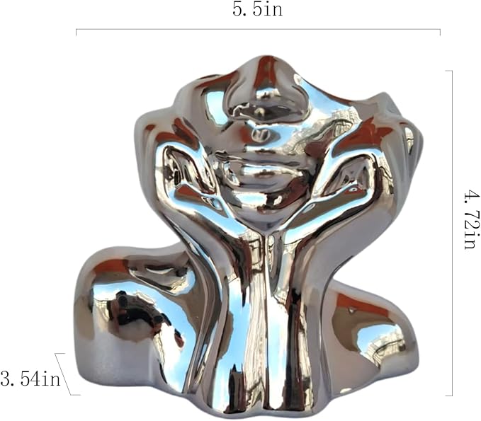 Silver Ceramic Human Face Vase, Shy Posture Decorative Human-Shaped Vase Modern Silver Decorative Art Vases