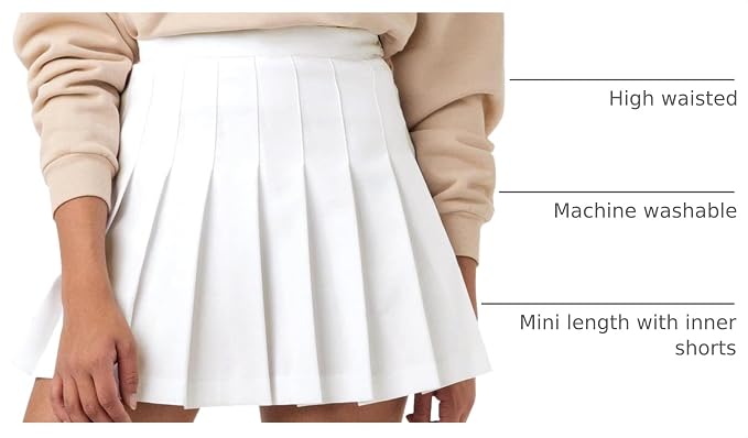 SCKTOO Women's High Waist A-Line Pleated Tennis Mini Skirt Built-in Shorts | Soft Comfort Low-Stretch Fabric Side Zipper Flared Skater Skirt for Y2K Casual Wear School Uniform Cheer Golf Outfits