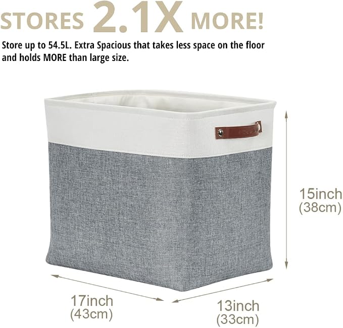 DECOMOMO Extra Large Storage Baskets, 54.5L Fabric Storage Bins 3 Pack | XXXL Storage Baskets for Shelves, Linen Closet Organizers (Slate Grey & White,17" x 13" x 15" )