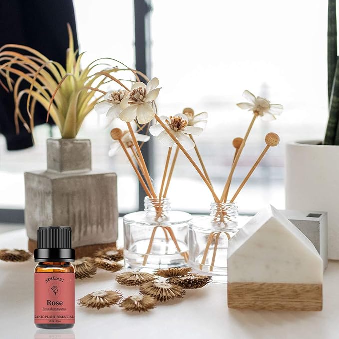yethious Rose Essential Oil Organic Flower Natrual Peony Essential Oil for Diffuser, Skin Care, Soap/Candles Making - 2 X 10ML Essential Oil Set Gift