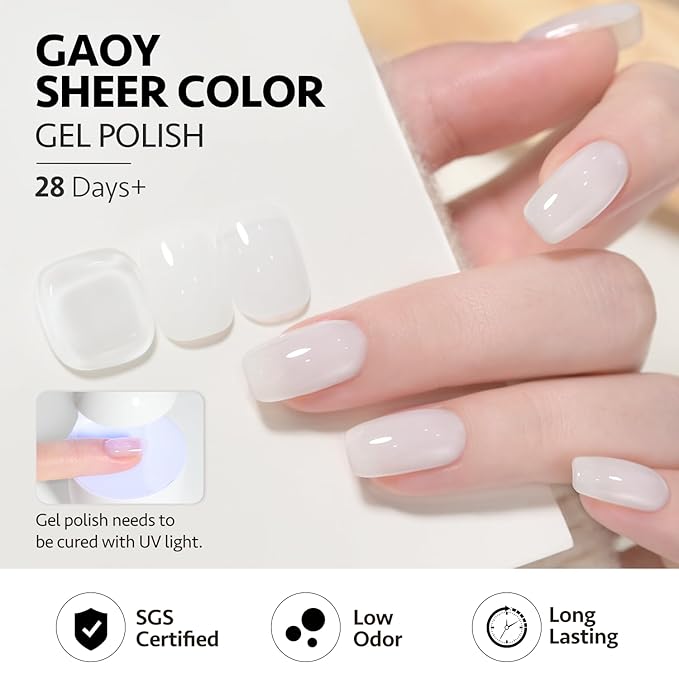 GAOY Jelly Gel Nail Polish, 16ml Sheer Translucent Soak Off Gel Polish, UV Light Cure for Nail Art DIY, 2899 Jelly White