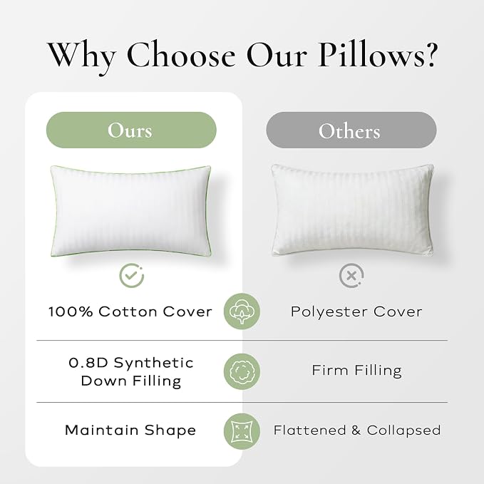 Ashler Home Deco Synthetic Down Pillow Inserts, 22x22 Down Alternative Throw Pillows Insert Sleeping Pillows with 100% Cotton Cover Decorative Pillow Stuffer for Sofa, Couch Bed(Set of 2, White)