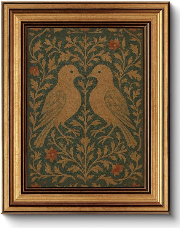 William Morris Gold Framed Wall Art Vintage Love Birds Wall Decor Art | Animals Botanical Pictures Canvas Art Cottagecore Small Framed Prints Artwork for Vanity Bookshelf Entryway Gallery Wall