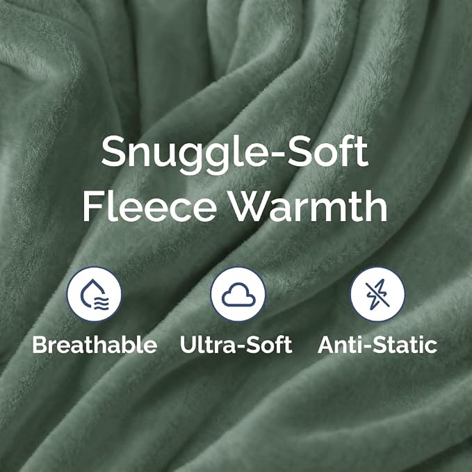 Fleece Blanket King Size - Ultra-Soft Flannel Fleece Blanket - Sage Green | Soft, Warm, Outdoor Picnic Blanket for Camping, Travel, Lightweight, Cozy, Anti-Static, Home Decor Gifts for Men & Women
