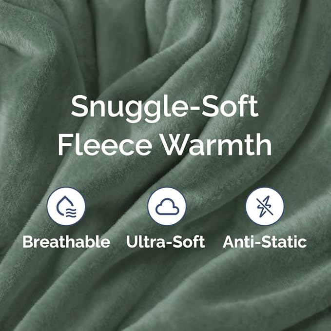 Fleece Blanket Twin Size - Ultra-Soft Flannel Fleece Blanket - Sage Green | Soft, Warm, Outdoor Picnic Blanket for Camping, Travel, Lightweight, Cozy, Anti-Static, Home Decor Gifts for Men & Women