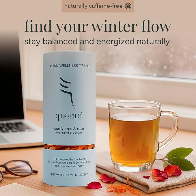 qìsane Cordyceps Tea Bags with Dried Rose Buds - Adaptogenic Cordyceps Mushroom Flowers, Dried Roses, Astragalus Root & Codonopsis Root - Caffeine Free Tea Helps Balance Body - 10 sachets (~30 cups)