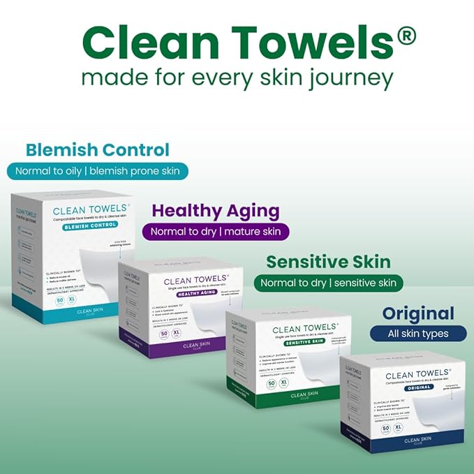 CLEAN SKIN CLUB Sensitive Skin Clean Towels® XL, Ultra-Soft Disposable Face Dry Wipes Infused with Aloe & Glycerin, XL - 1 Pack (50 count)
