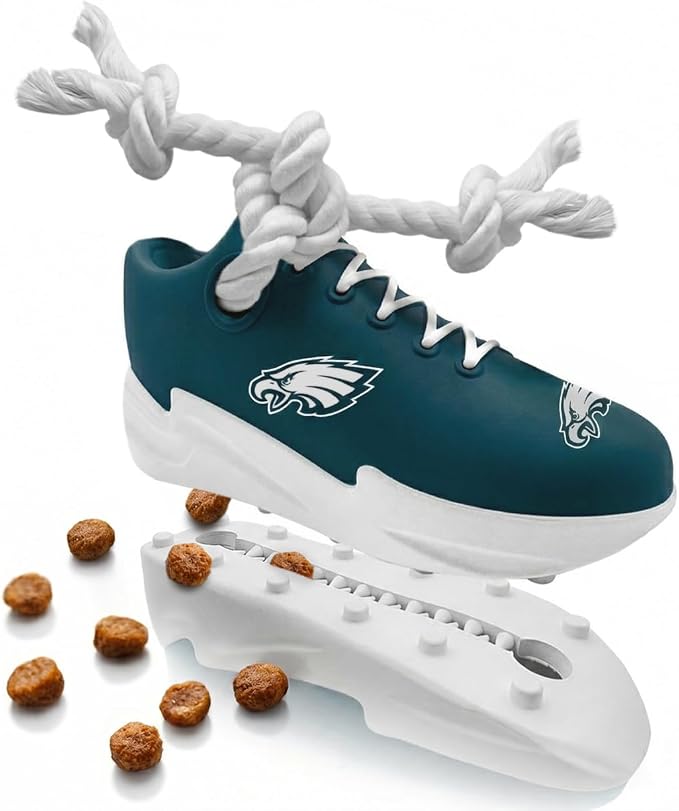 Pets First NFL Philadelphia Eagles Cleat Sneaker Spike Dog Toy, Football Treat Dispenser Chew Toy for Dogs, Interactive Rope Tug Toy, Slow Feeder Natural Rubber Dog Toy with Official Team Logo