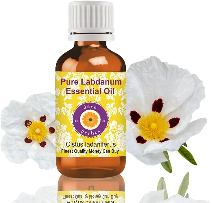 dève herbes Labdanum Essential Oil (Cistus ladaniferus) Pure | Viscous Texture | Rich Aroma | Unisex | All Skin Types | for External Use Only | Natural Extract | Steam Distilled 30ml (1 oz)