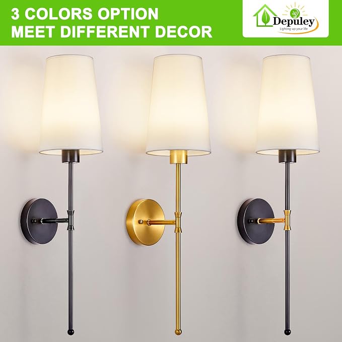Depuley Battery Operated Wall Sconce: 27" Set of 2 Wireless Wall Lights with Remote for Bedroom - Rechargeable 15 Colors Black Wall Lamp for Living Room Hallway Decor