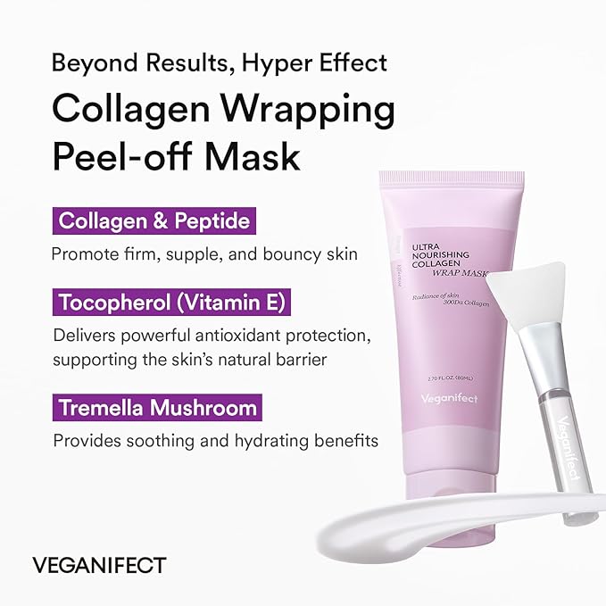 Collagen Wrapping Peel Off Facial Cream Mask with Jelly Brush, For Elasticity, Hydrating, Hydrolyzed Collagen & Peptide, Glass Skin, Korean Skincare, 2.73 Fl Oz