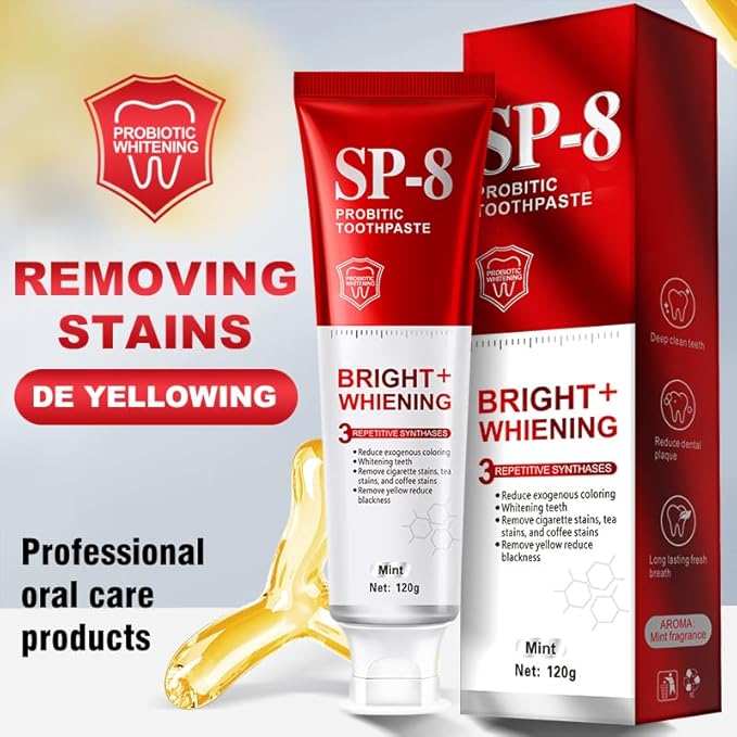 SP-6 Probiotics Whitening Toothpaste - Probiotics for Teeth Whitening and Gum Health - Enamel-Safe, Fluoride-Free, Double Mint Flavor,Fresh Breath (4)
