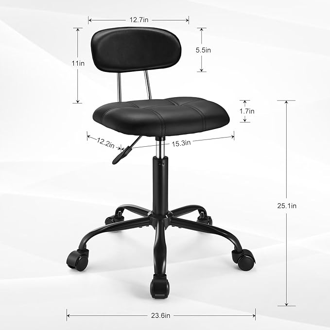 Square Rolling Stool with Backrest Height Adjustable Chair Swivel Drafting Chair Stool Chair with Wheels Stable Base Foot Black