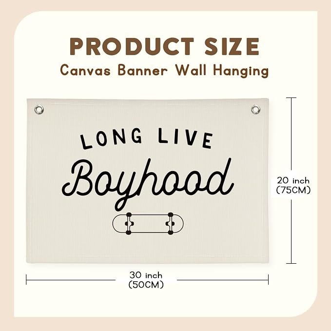 Boys Room Nursery Decor，Long Live Boyhood Skateboard Wall Decor Hanging Flag Nursery Toddler Kids Room Decoration,Gifts for Teens, Minimalist Wall Decor, Vintage Sports Nursery Decor boyroom banner