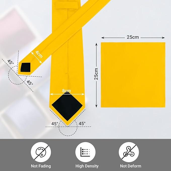 Black Tie Set in Gift Box Mens Solid Color 3.15" (8CM) Black Necktie and Pocket Square Set