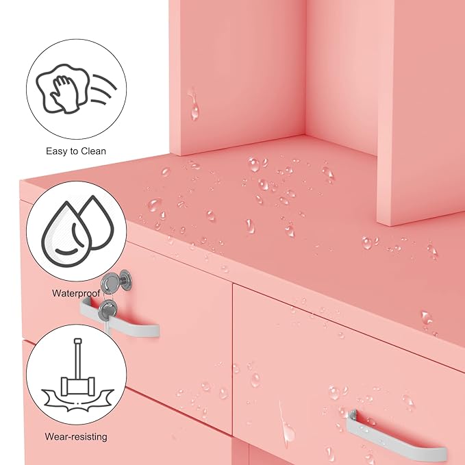 Paddie Barber Salon Station Wall Mount Hair Styling Salon Equipment Set Beauty Spa Furniture Set, Lockable Left Shelf, Mirror not Included (Rose Pink)