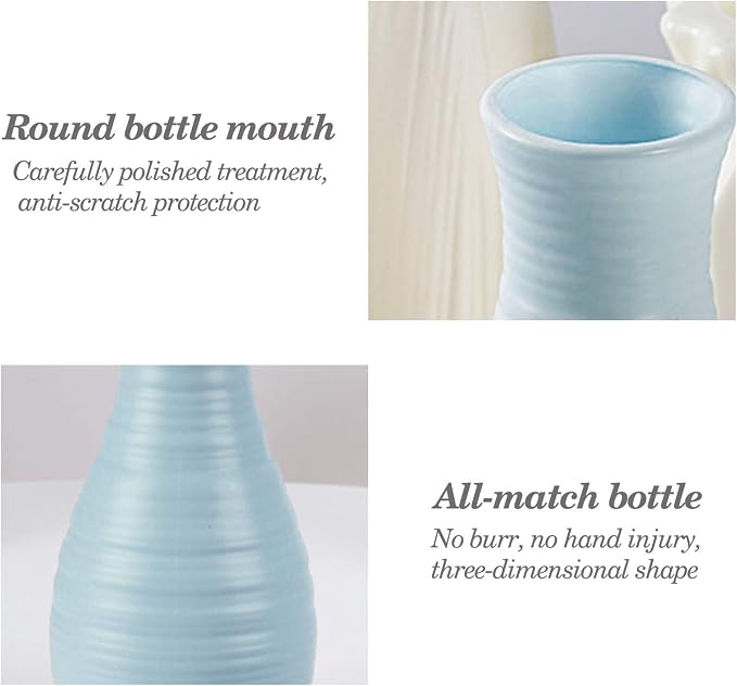 Unbreakable Vase for Flowers, Ceramic Look Plastic Vase for Home Decor, Living Room, Table (Seashell Blue)