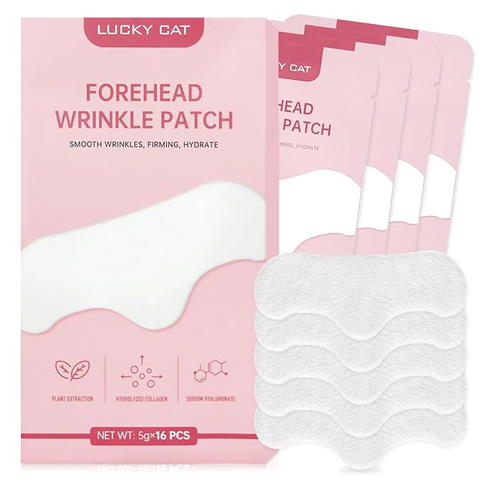 LUCKY CAT Forehead Wrinkle Patches 16 Pcs, Remover Wrinkle Facial Patch With Collagen Overnight Hydrating Treatment for Anti Fine & Deep Lines