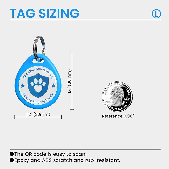 QR Code Dog Tags Personalized for Pets, Real-time Alerts, Blue