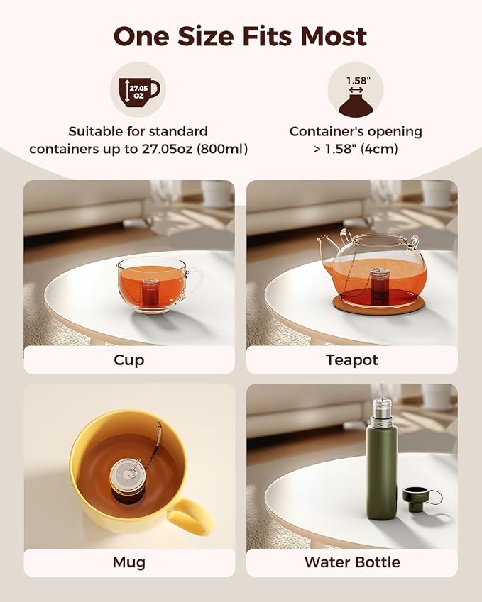 2 Pack Reinmoson Tea Strainers for Loose Tea, 1.58” x 2.2” Extra Fine Mesh Tea Infuser, 304 Stainless Steel & Threaded Lid, Loose Leaf Tea Steeper for Black Tea, Rooibos, etc
