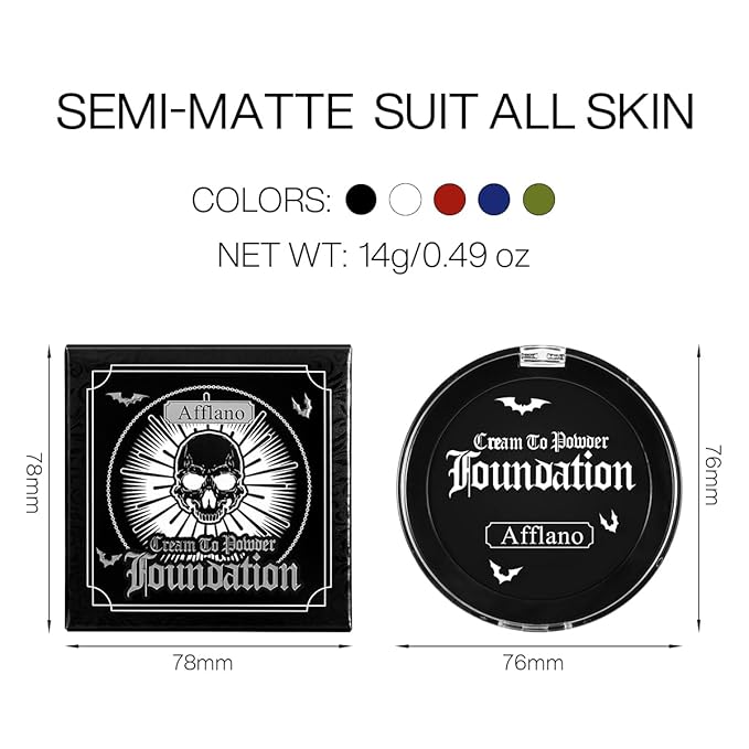 Black Face Body Paint Cream to Powder Foundation Makeup, Gothic Black Facepaint Halloween Makeup for Kids & Adults, Pro Body Paint for Cosplay, SFX, Emo, Clown, Zombie, Vampire, Theater, Film,Skeleton