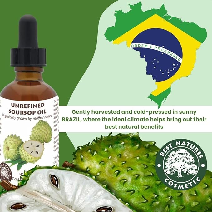 Best Nature's Cosmetics Organic Soursop Oil (Anona Muricata, Graviola, Guanabana) – Unrefined Soursop Oil, 100% Pure, Organic, Cold-Pressed – 2oz (60ml)