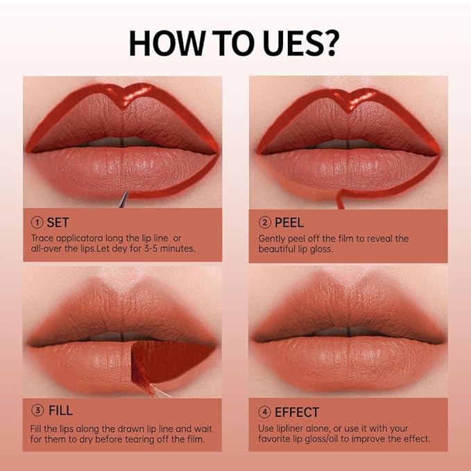 2-In-1 Peel Off Lip Stain Matte Finish Lip Liner Tattoo Peel-off Lip Tint Long Lasting All Day Lip Masque Waterproof Smudge-proof Transfer-proof, (1+2#Combination Pack, cinnamon+coral)