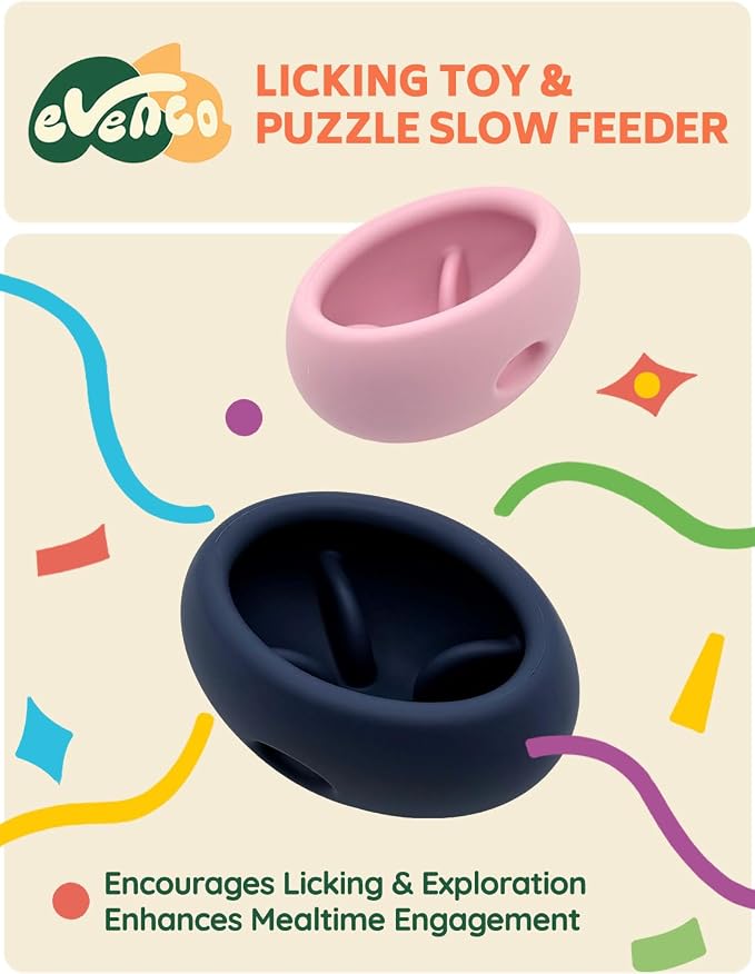 2-in-1 Dog Enrichment Toy & Slow Feeder - Interactive Freeze Licking Bowl and Treat Dispenser for Dogs, Relieves Boredom and Anxiety (5.3" x 3.75" x 2.95", Navy Blue)