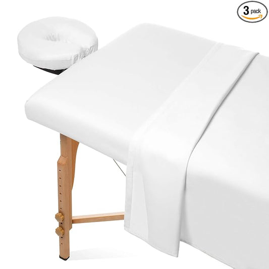 Saloniture 3-Piece Microfiber Massage Table Sheet Set - Premium Facial Bed Cover - Includes Flat and Fitted Sheets with Face Cradle Cover - White