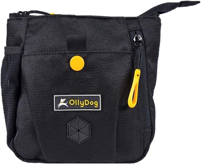 OllyDog Backcountry Day Bag | Hands-Free Dog Training Treat Pouch | Fanny/Hip Pack with Zipper Closure & Built-in Poop Bag Dispenser | Removable Waist Clip (Raven)