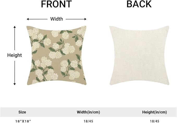 AEIOAE Spring Pillow Covers 18x18 Inch Set of 2, Beige Green Hydrangea Flower Throw Pillows Case,Floral Summer Outdoor Seasonal Decorative Farmhouse Decor Cushion Covers for Home Sofa Bed Couch