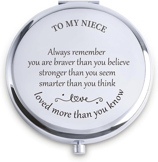 Niece Gifts from Aunt Uncle, Personalized Gift for Niece, Custom Compact Mirror, Goodie Bag & Basket Stuffers for Valentines Day, Mothers Day, Graduation, Birthday, Wedding