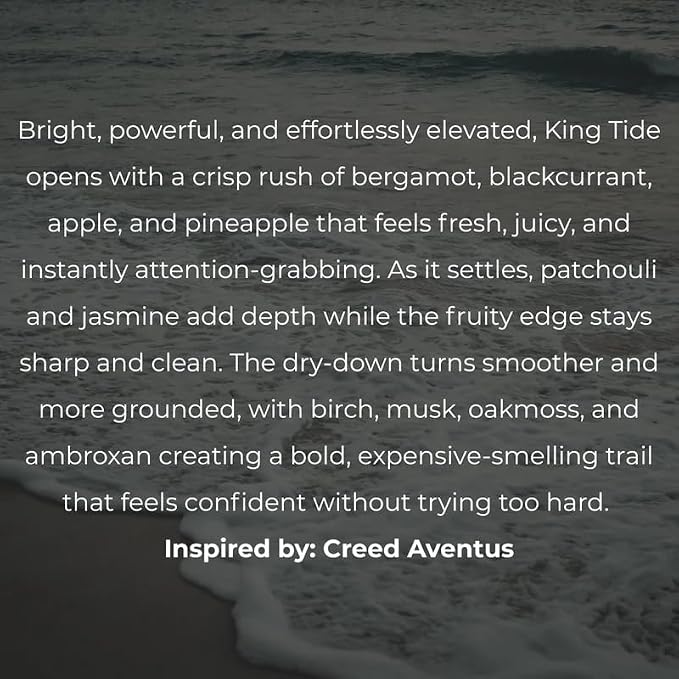 King Tide Perfume - Inspired by Creed Aventus for Men, Extrait de Parfum, Long Lasting Woody Fruity Perfume for Men with Bergamot, Pineapple, Oakmoss, & Birch – Clean, Vegan & Handcrafted