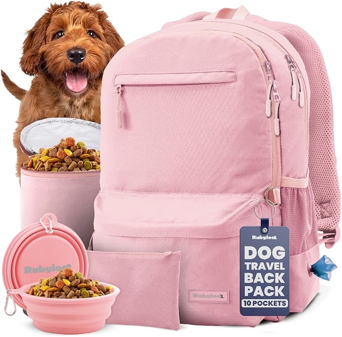 Rubyloo Dog Travel Backpack for Supplies - Dog Diaper Bag with Travel Bowls