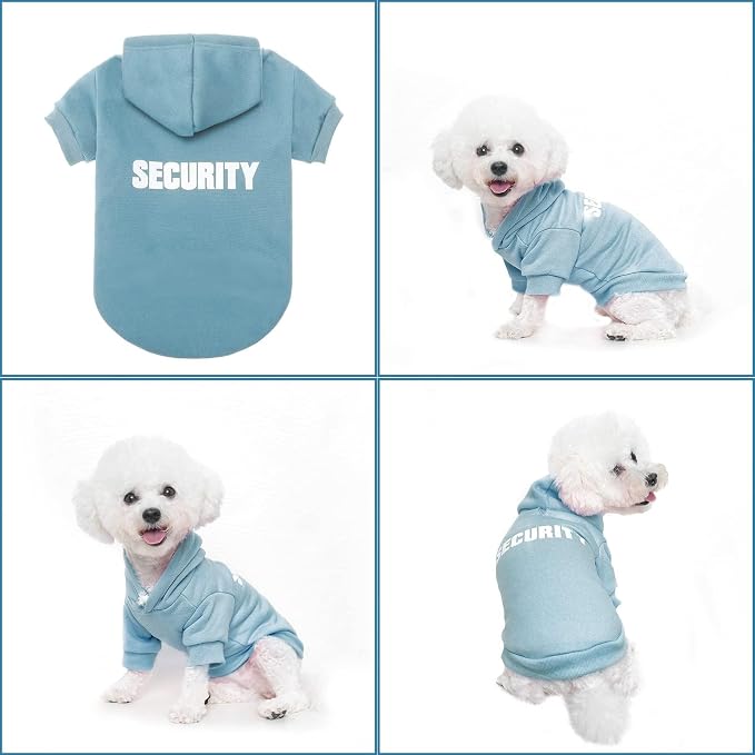 BINGPET Security Dog Hoodie, Pet Sweater Clothes with Leash Hole, Blue | Warm Dog Sweatshirt for Small Medium Large Dogs, All-Season Cold Weather Comfort & Fit, Soft Winter Hooded Pullover Outfit