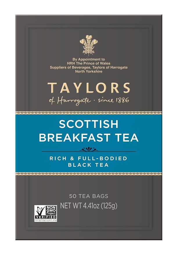 Taylors of Harrogate Scottish Breakfast, Black Tea, Pillow Tea Bags, 50 Count (Pack of 6), Strong, Malty and Full, Caffeinated, Enjoy Hot or Iced, 300 Teabags Total