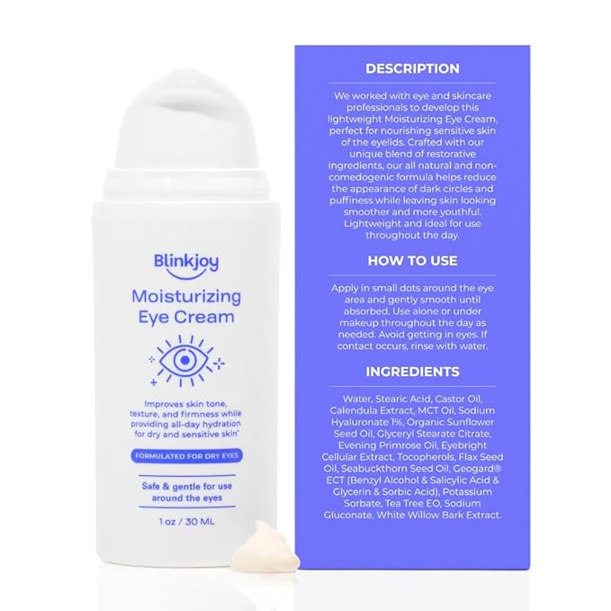 Blinkjoy Moisturizing Under Eye Cream – Soothing Eye Cream for Dry, Itchy & Sensitive Skin – Optometrist & Dermatologist Recommended, Fragrance- & Preservative-Free
