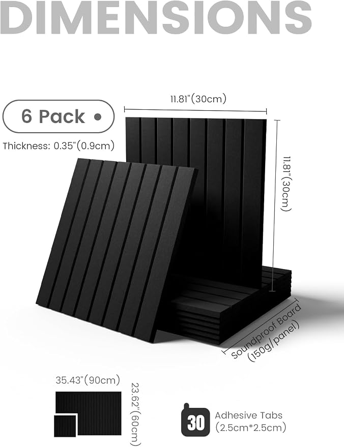 Fluxynara 36" x 24" Large Felt Bulletin Board, Black | 6 Pack Cork Board Alternative with 30 Safe Adhesive Tabs, Pin Boards for Wall Decor, Home, Office, Classroom,Dorm