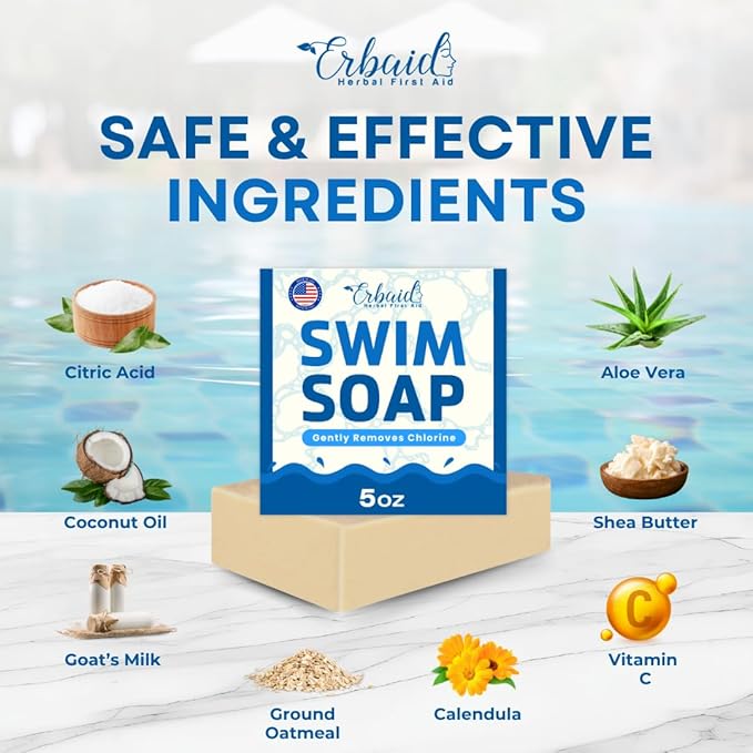 Swimmers Shampoo – Chlorine Removal Body Wash – Natural Face & Body Soap Bar – Removes Chlorine, Salt, Bromine, Hard Water & Sunscreen – Gentle Moisturizing After Swim Care – Made in USA for All Ages