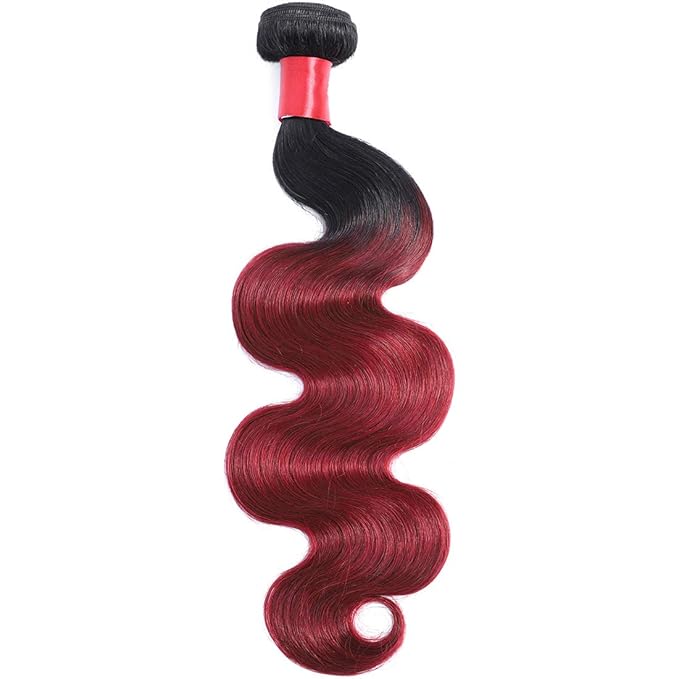 Ombre Human Hair Bundles 1b/99j Two Tone Brazilian Virgin Body Wave Human Hair Ombre 3 Bundles 10 12 14inch Weaves Extensions for Women 100% Unprocessed Bundles
