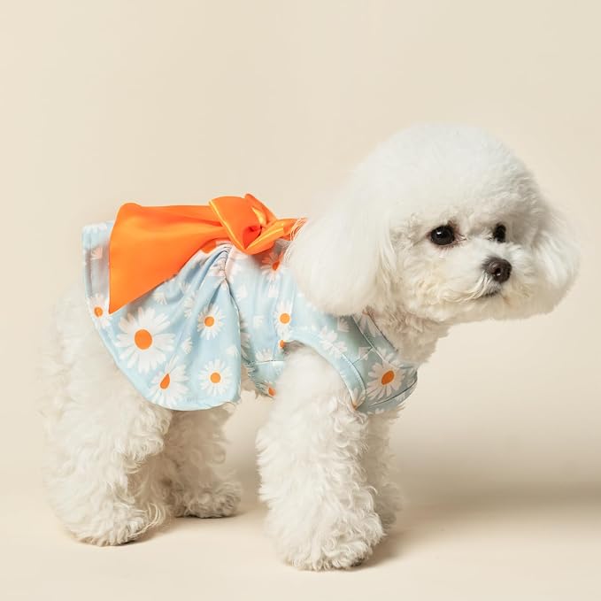 PUPTECK Floral Dog Dress with Bow Soft Cute Dog Clothes for Spring Daisy M | Puppy Doggie Cat Pet Clothes Outfit Apparel Costume for Party Holiday Birthday Wedding Photoshoot for Small Medium Large Dogs