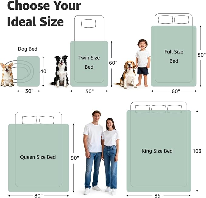 LOOBANI Waterproof Blanket for Bed, Soft Flannel Twin Bed Blanket 60" x 80" | Dog Pet Blankets for Large Dogs, Reversible Spill-Proof Throw for Couch Cover, Movie Time, Camping, Travel, Noise Free, Green