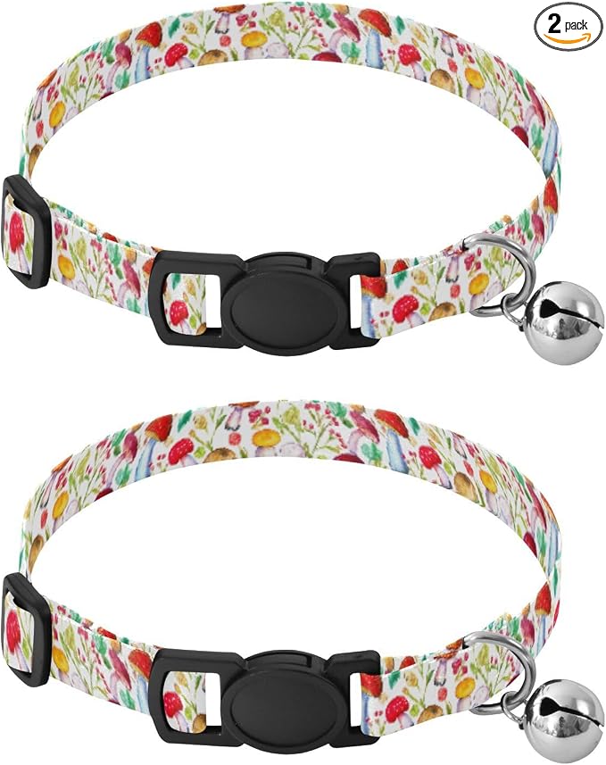 Mushrooms Leaf Easy to Clean Pet Collar 2 Pack Soft Polyester Pet Collar