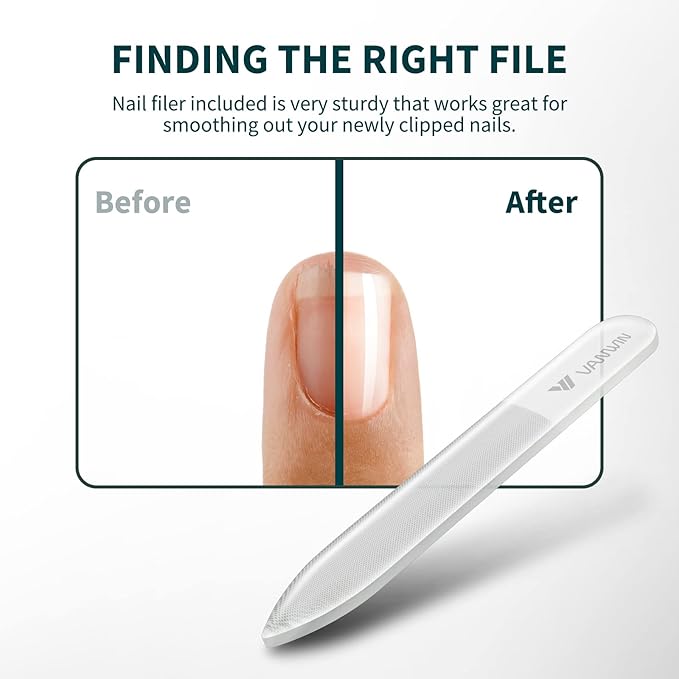 Nail Clippers with Catcher, No Splash Fingernail Toenail Clippers with Sharp Curved Blade and Glass Nail File, Wide Jaw Opening Stainless Steel Nail Cutter Trimmer for Seniors Adult Men Women