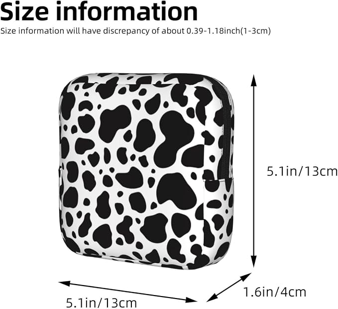 Black And White Cow Print Period Bag For Women,Portable Sanitary Napkin Period Pad Pouch For Purse, Small Make Up Bags